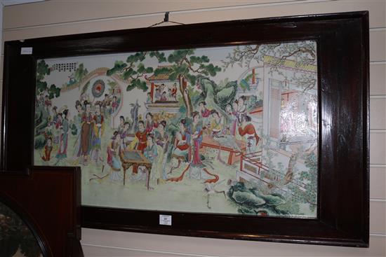 A large Chinese plaque of ladies in a garden